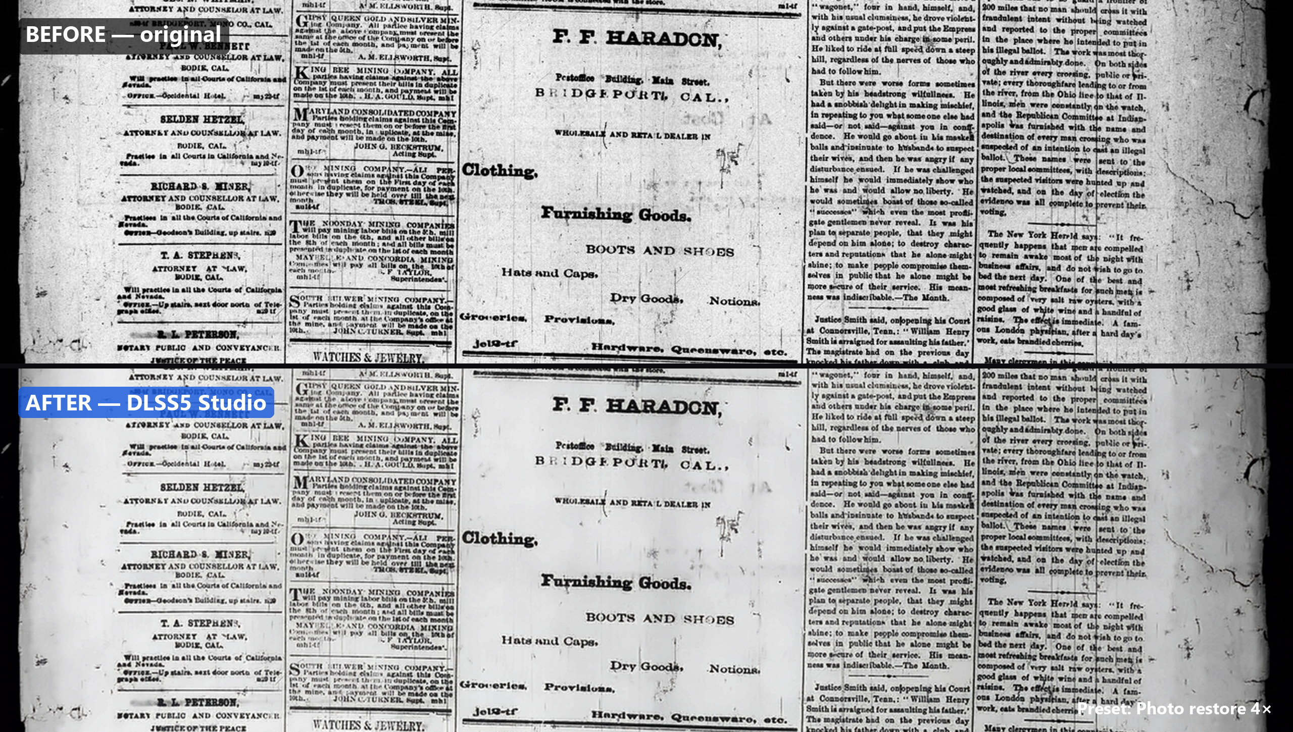 1880 newspaper scan before and after comparison